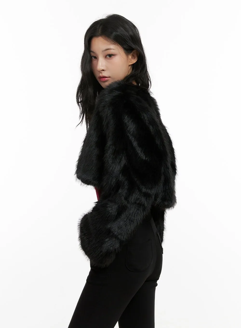 Cropped Faux Fur Jacket CN413