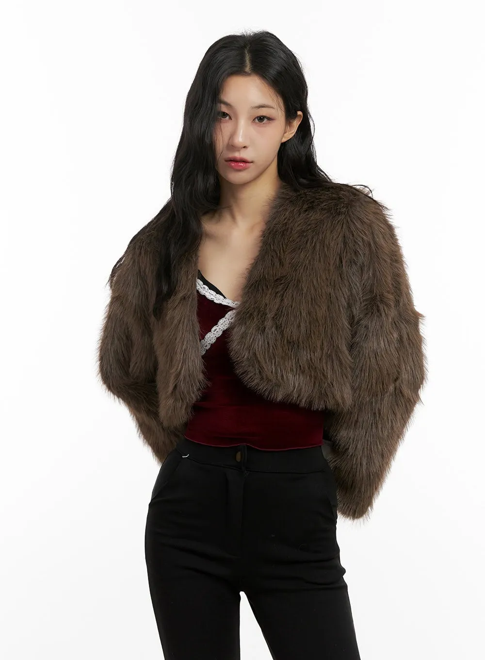 Cropped Faux Fur Jacket CN413