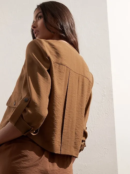 Cropped Safari Jacket in Brown