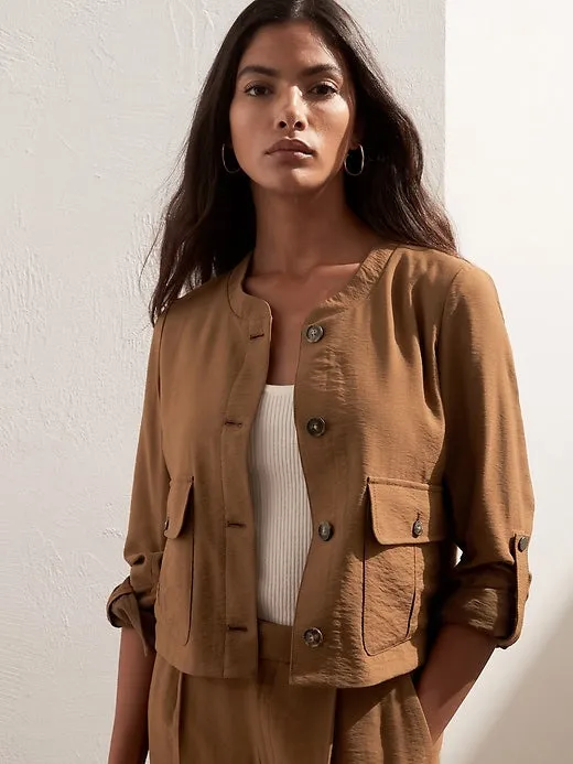 Cropped Safari Jacket in Brown