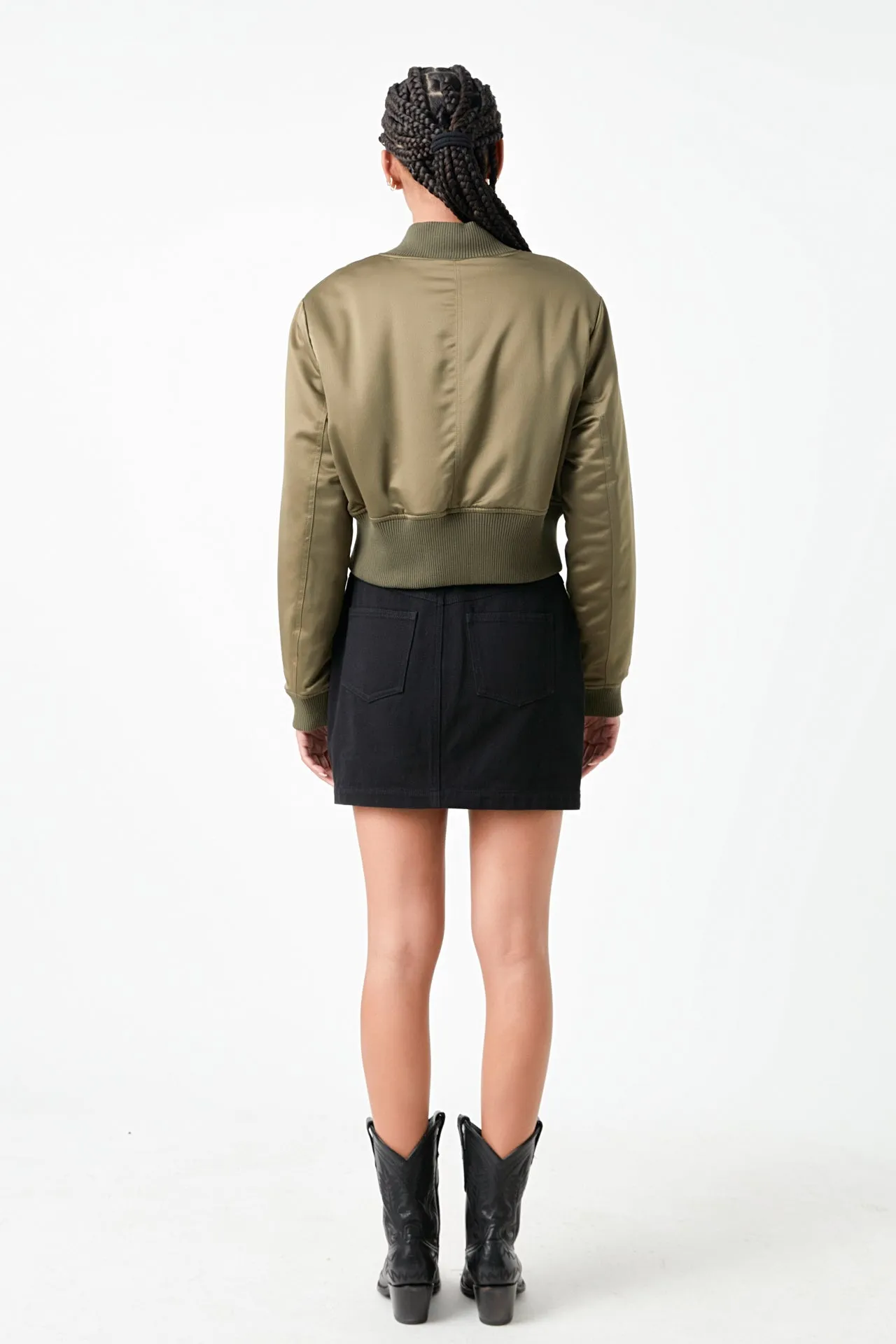 Cropped Satin Effect Bomber Jacket