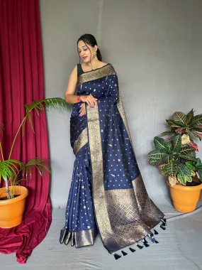 Dark Blue Saree in Soft Silk Multi Color Zari