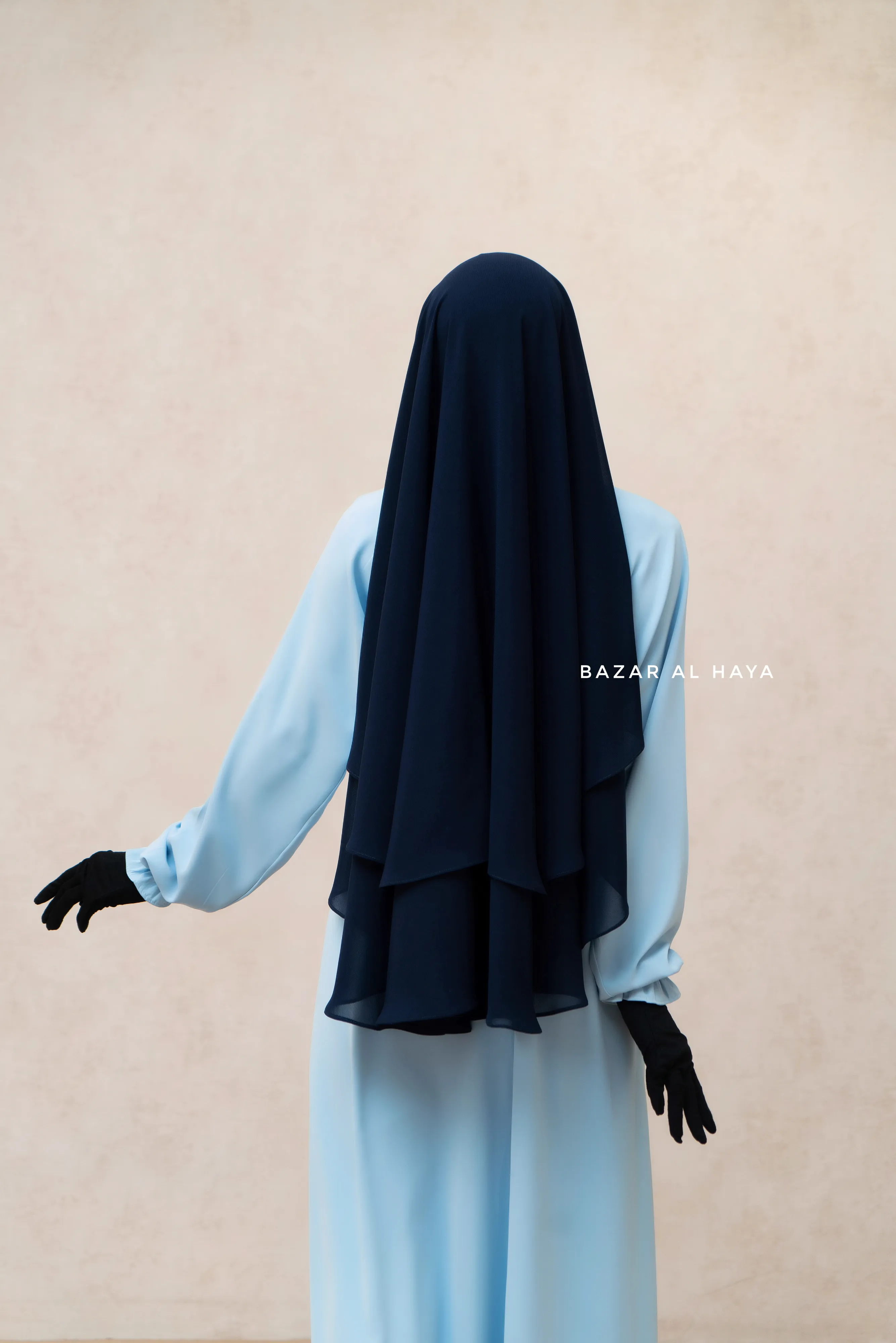 Dark Blue Two Layer Medium Snap Scarf, Khimar, Cape - Super Soft - 3 in 1