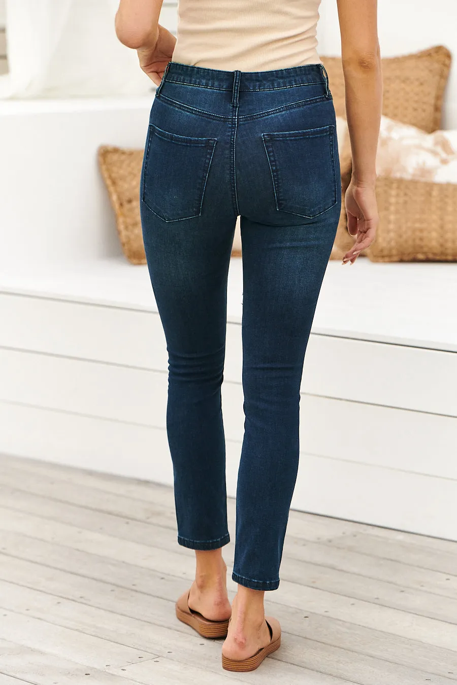 Dark denim mid rise jeans