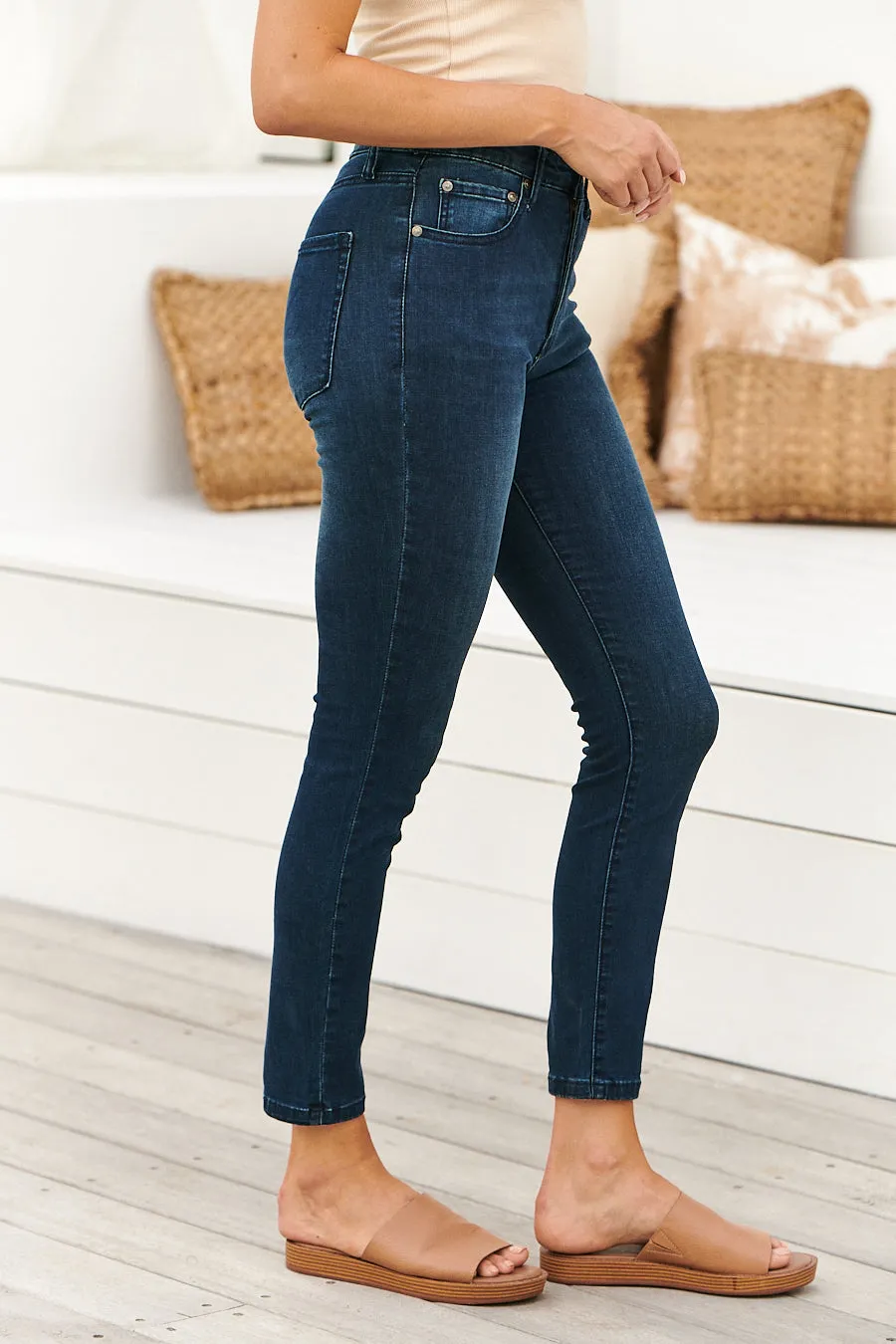 Dark denim mid rise jeans