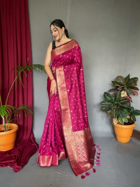 Dark Pink Saree in Soft Silk Multi Color Zari