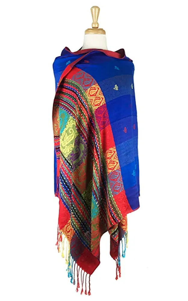 DBS056-2 Royal Blue Rainbow Colorful Pashmina Shawl Scarf