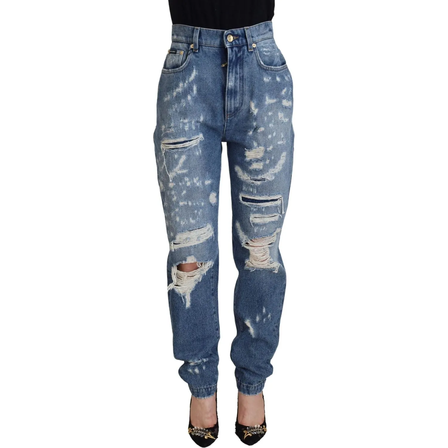 Dolce & Gabbana Chic Tattered Denim Pants - Indigo Essence