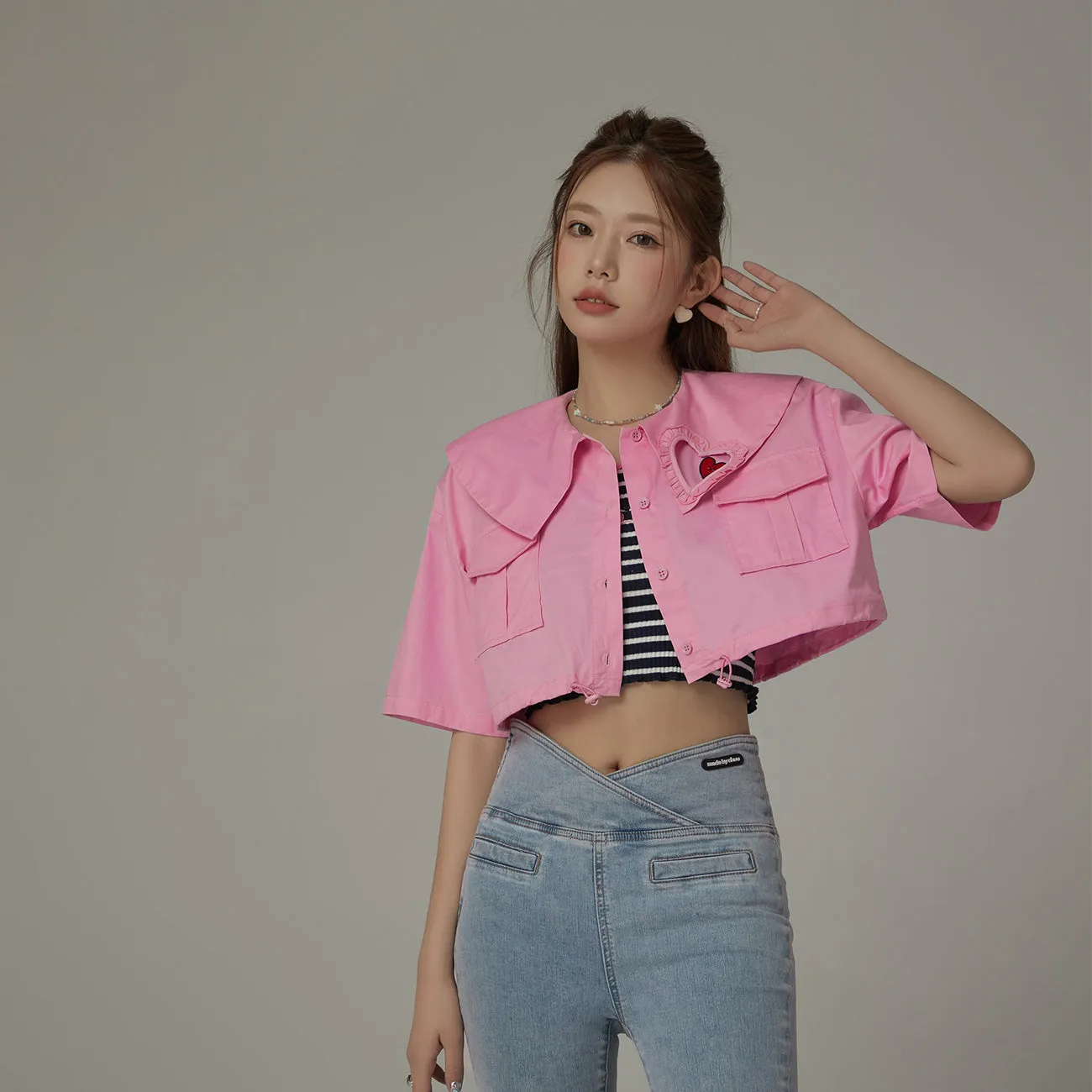 Doll Collar Cropped Shirt Jacket