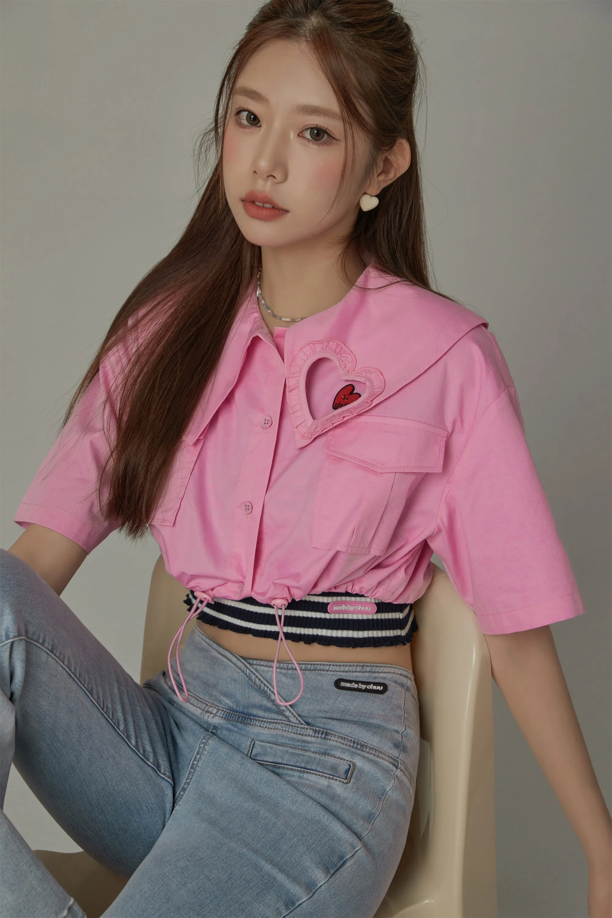 Doll Collar Cropped Shirt Jacket