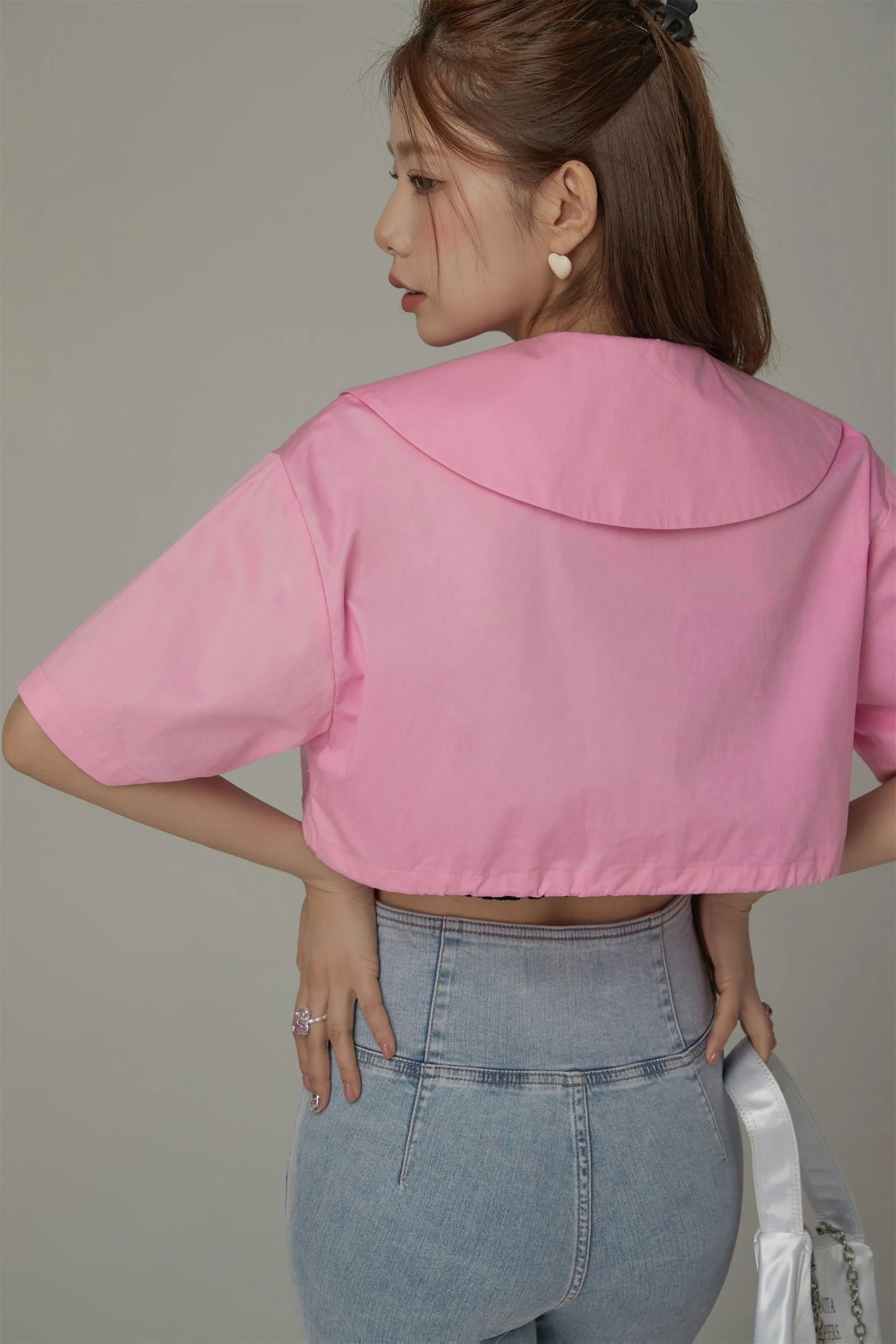 Doll Collar Cropped Shirt Jacket