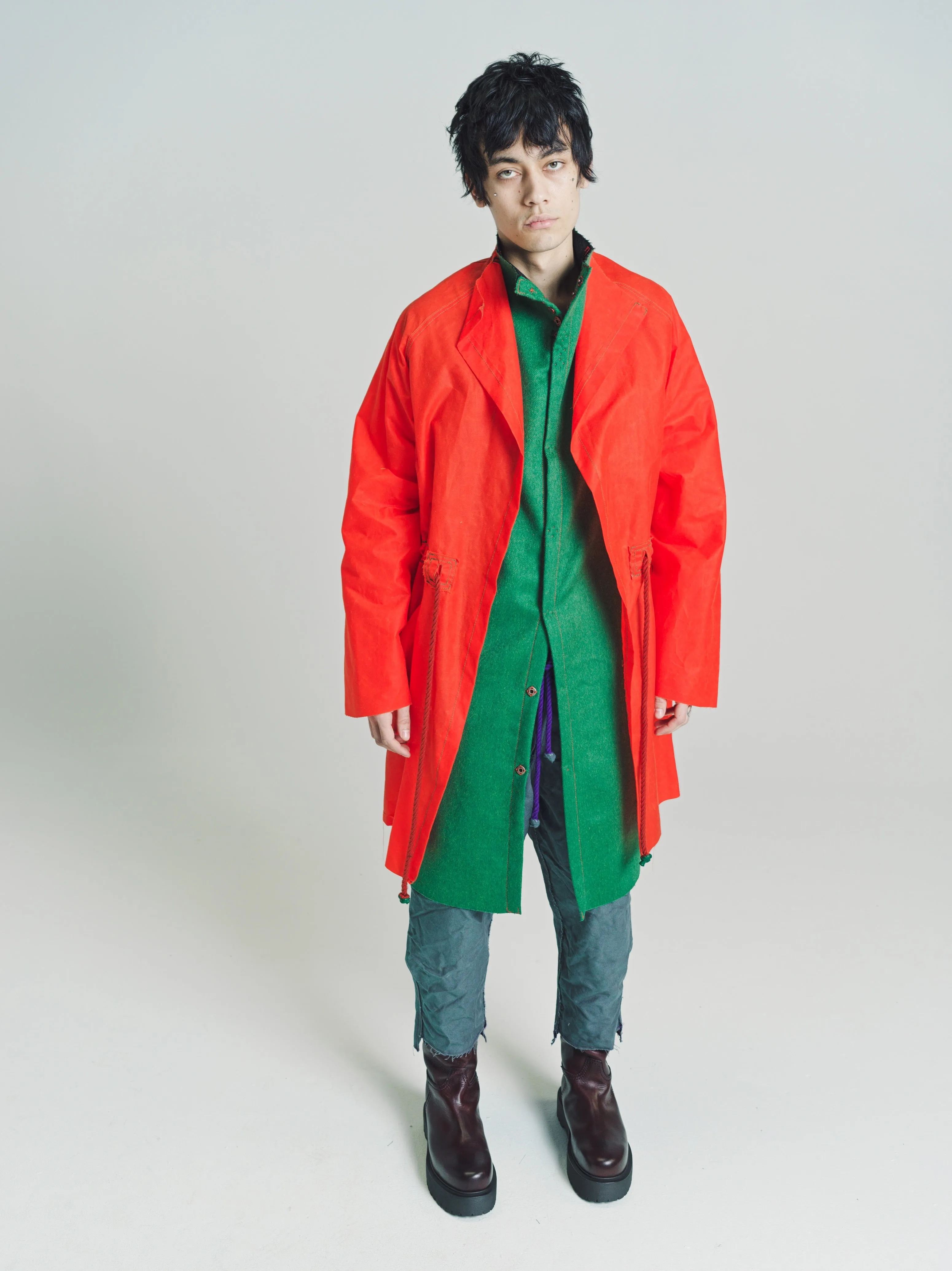 Double Layer Overcoat in Wax Cotton & Double Faced Cashmere