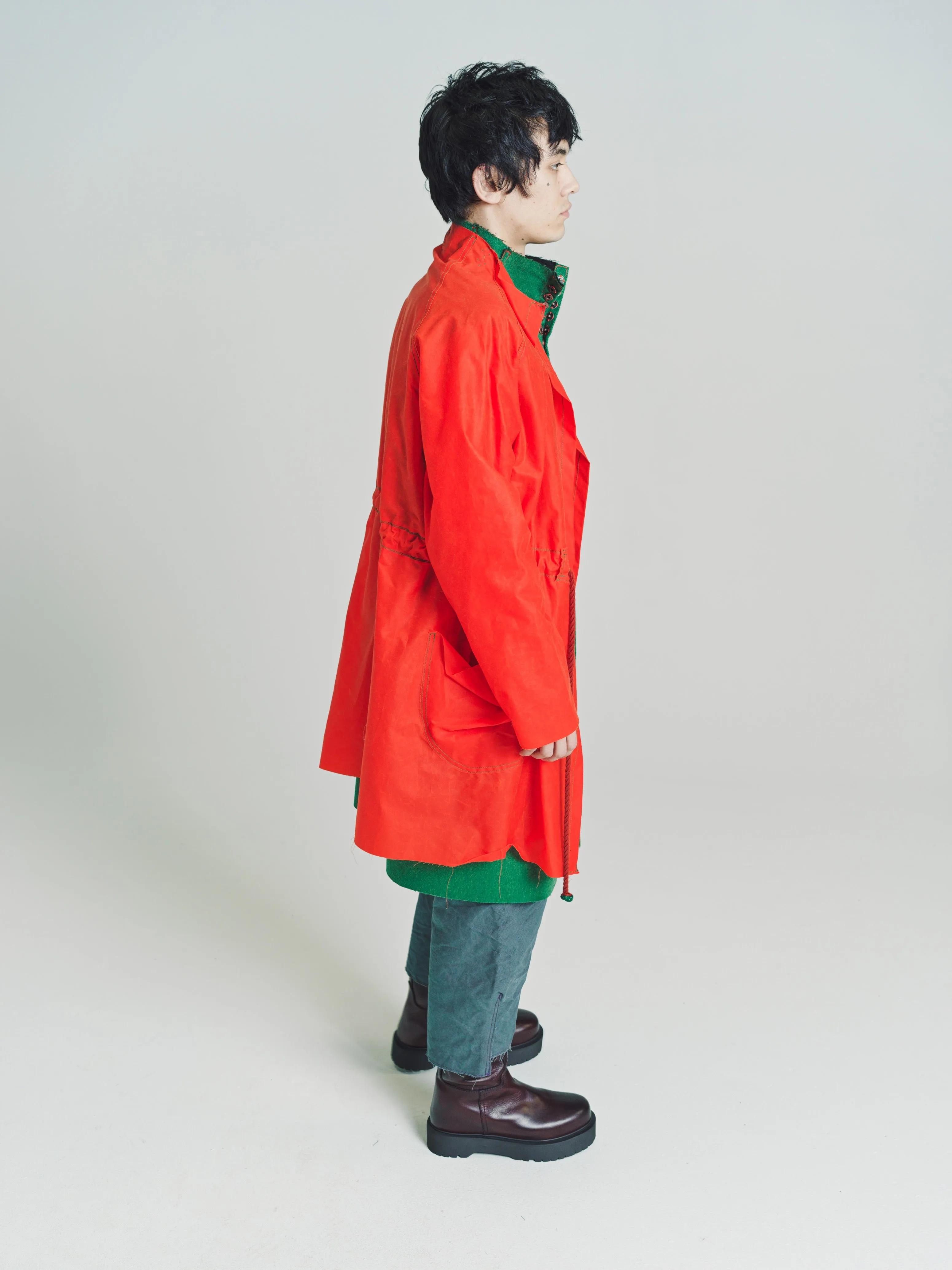 Double Layer Overcoat in Wax Cotton & Double Faced Cashmere