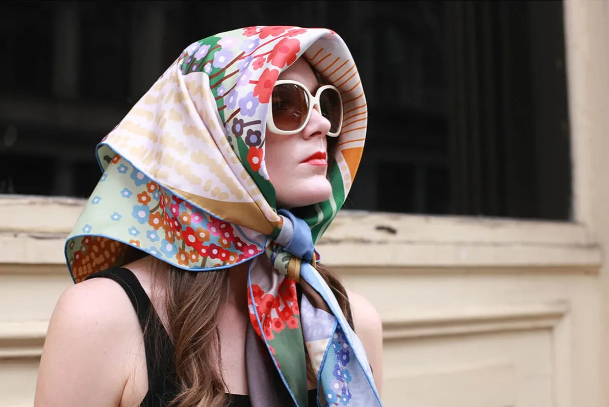 Double Sided Silk Scarf Of Floral Mountain