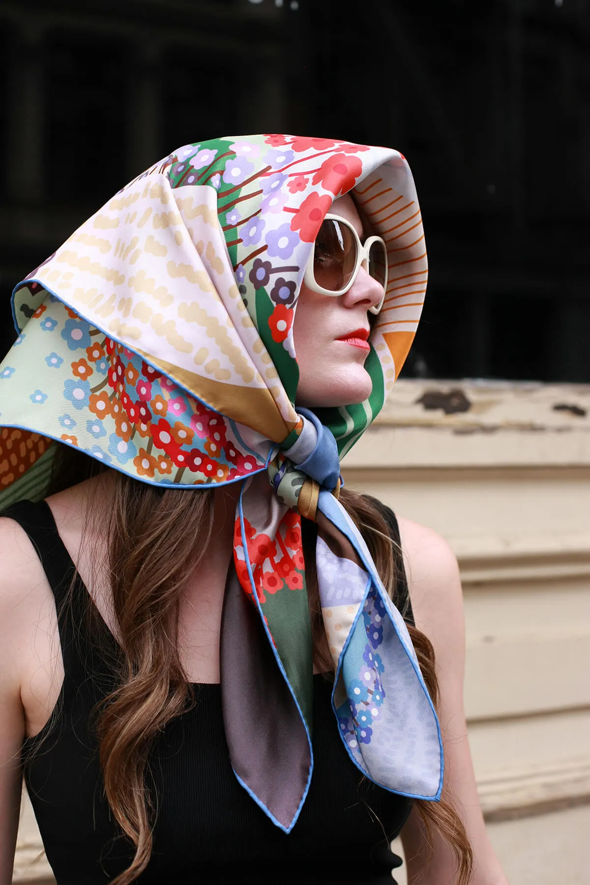 Double Sided Silk Scarf Of Floral Mountain