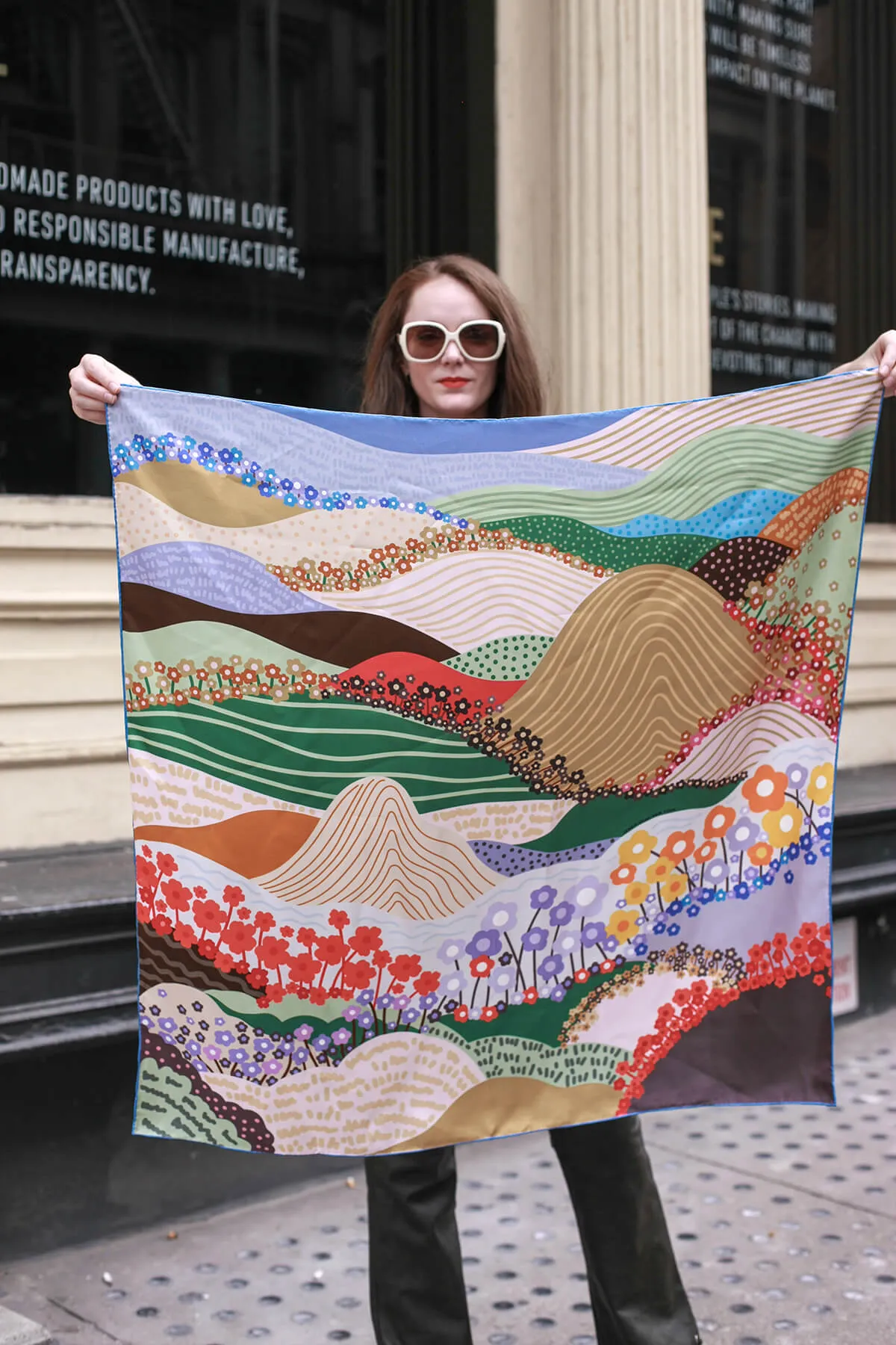 Double Sided Silk Scarf Of Floral Mountain