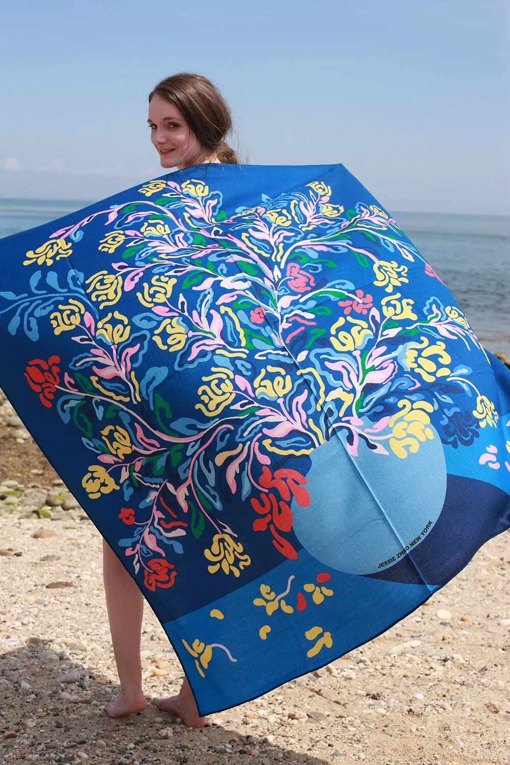 Double Sided Wool Silk Shawl Of Night Flowers