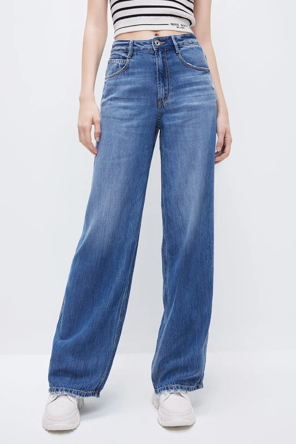 Draped Wide-Leg Jeans With Tencel