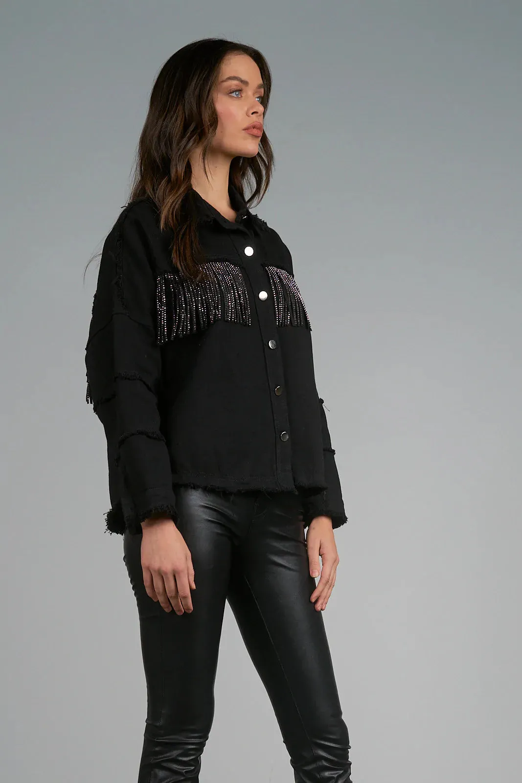 Elan Black Jacket with Sparkle Fringe