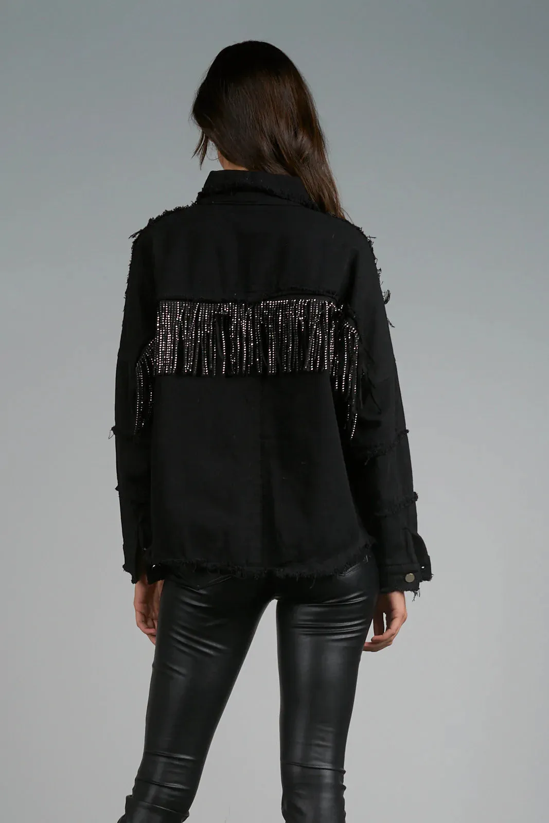 Elan Black Jacket with Sparkle Fringe