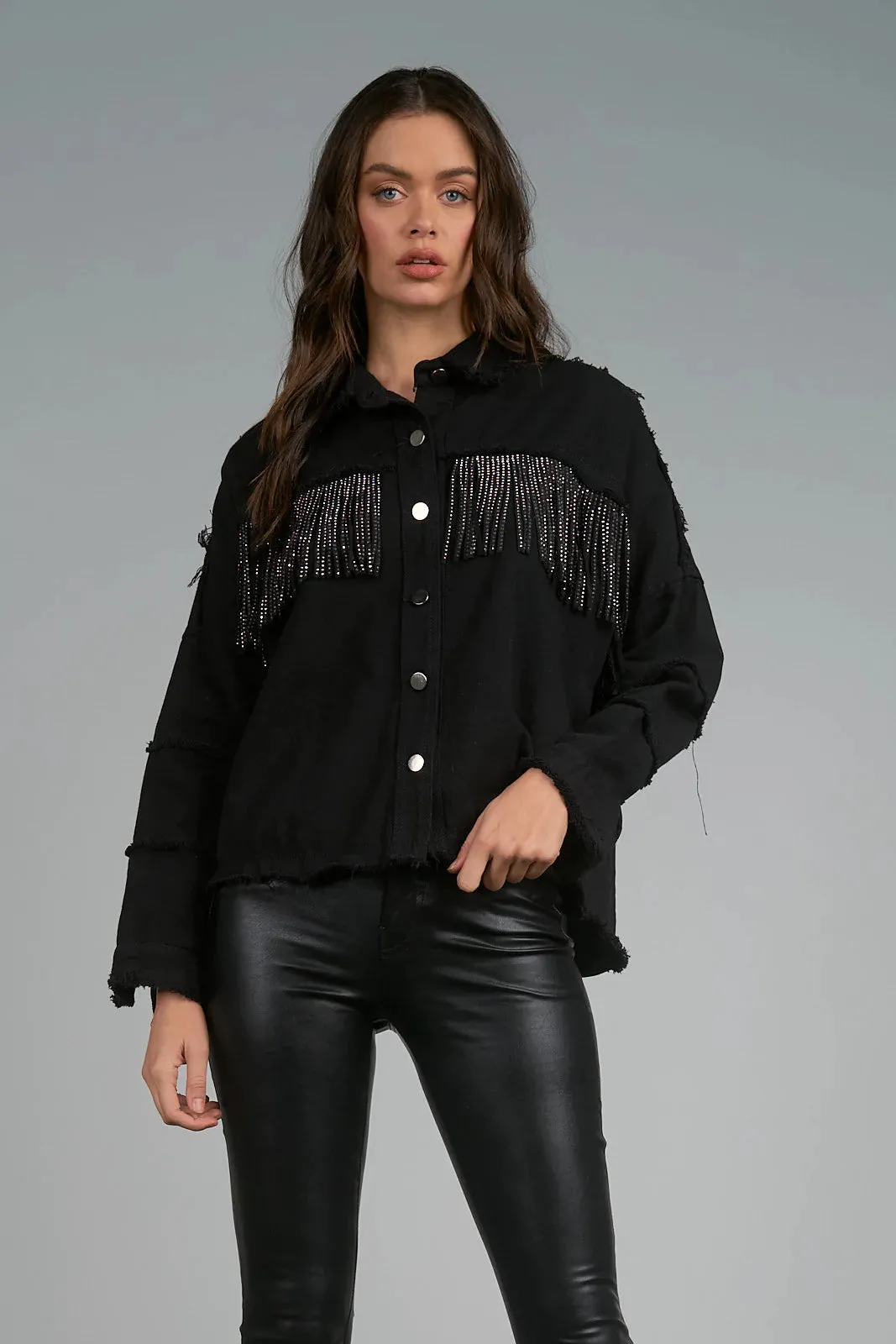 Elan Black Jacket with Sparkle Fringe