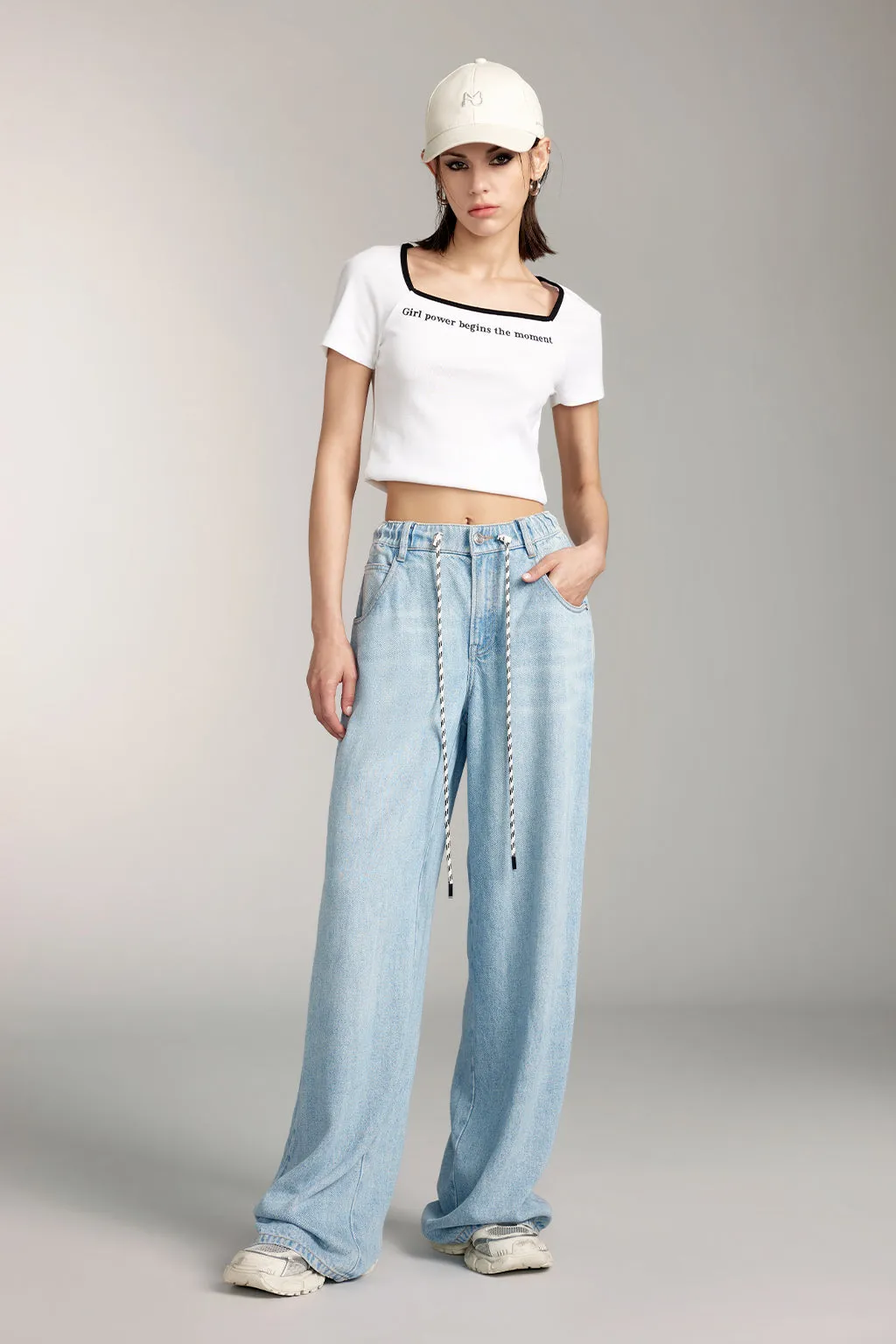 Elasticated Waist Sheer Drap Tencel Jeans