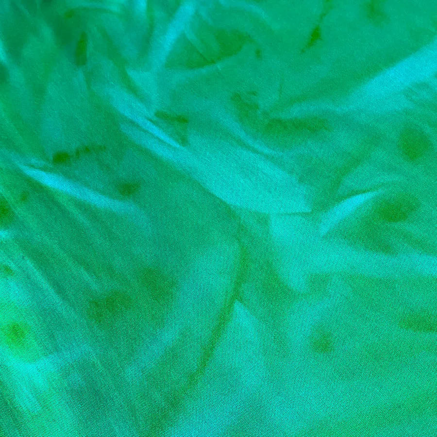 Emerald Teal Jungle Abstract Hand-Dyed Rayon Challis from India, By the Yard  #HB-267