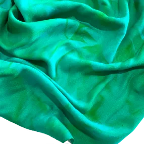 Emerald Teal Jungle Abstract Hand-Dyed Rayon Challis from India, By the Yard  #HB-267