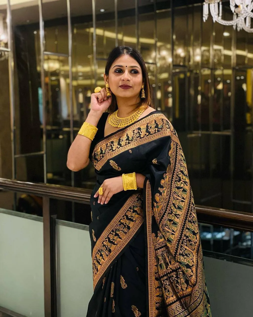 Engaging Black Soft Banarasi Silk Saree With Gratifying Blouse Piece