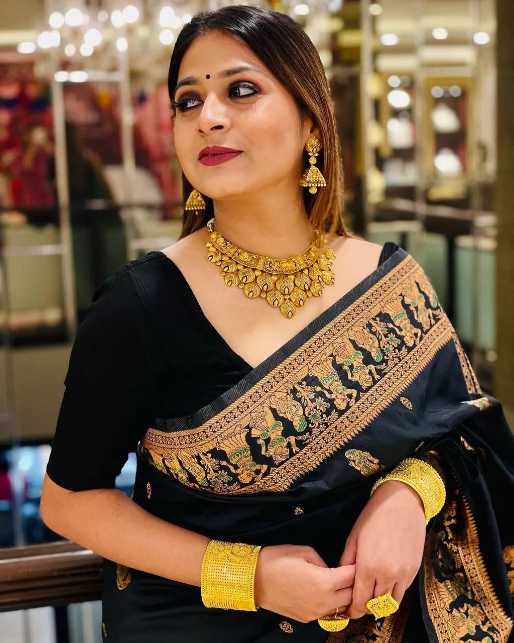 Engaging Black Soft Banarasi Silk Saree With Gratifying Blouse Piece