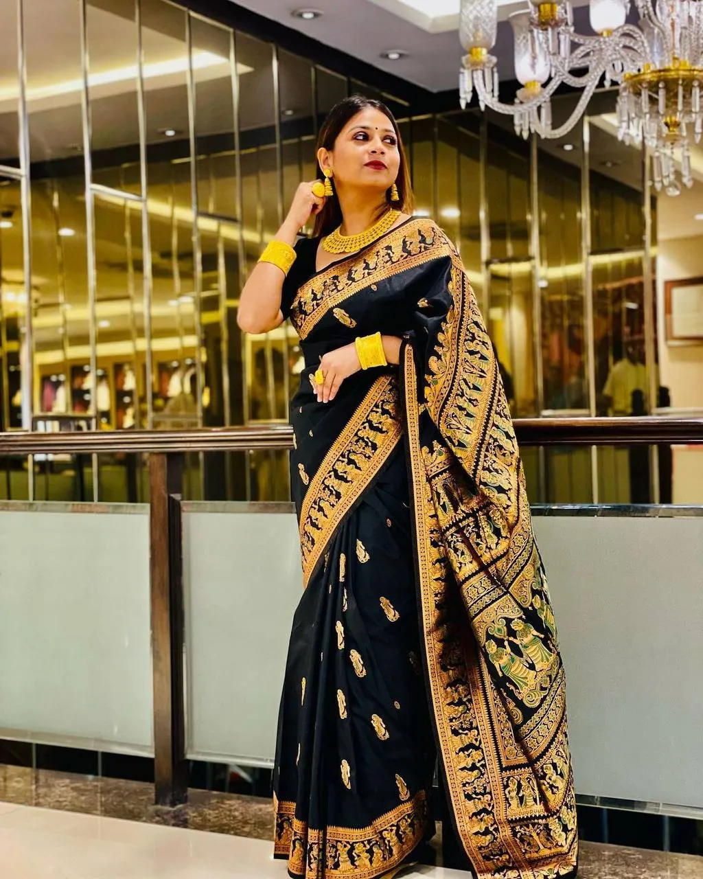 Engaging Black Soft Banarasi Silk Saree With Gratifying Blouse Piece