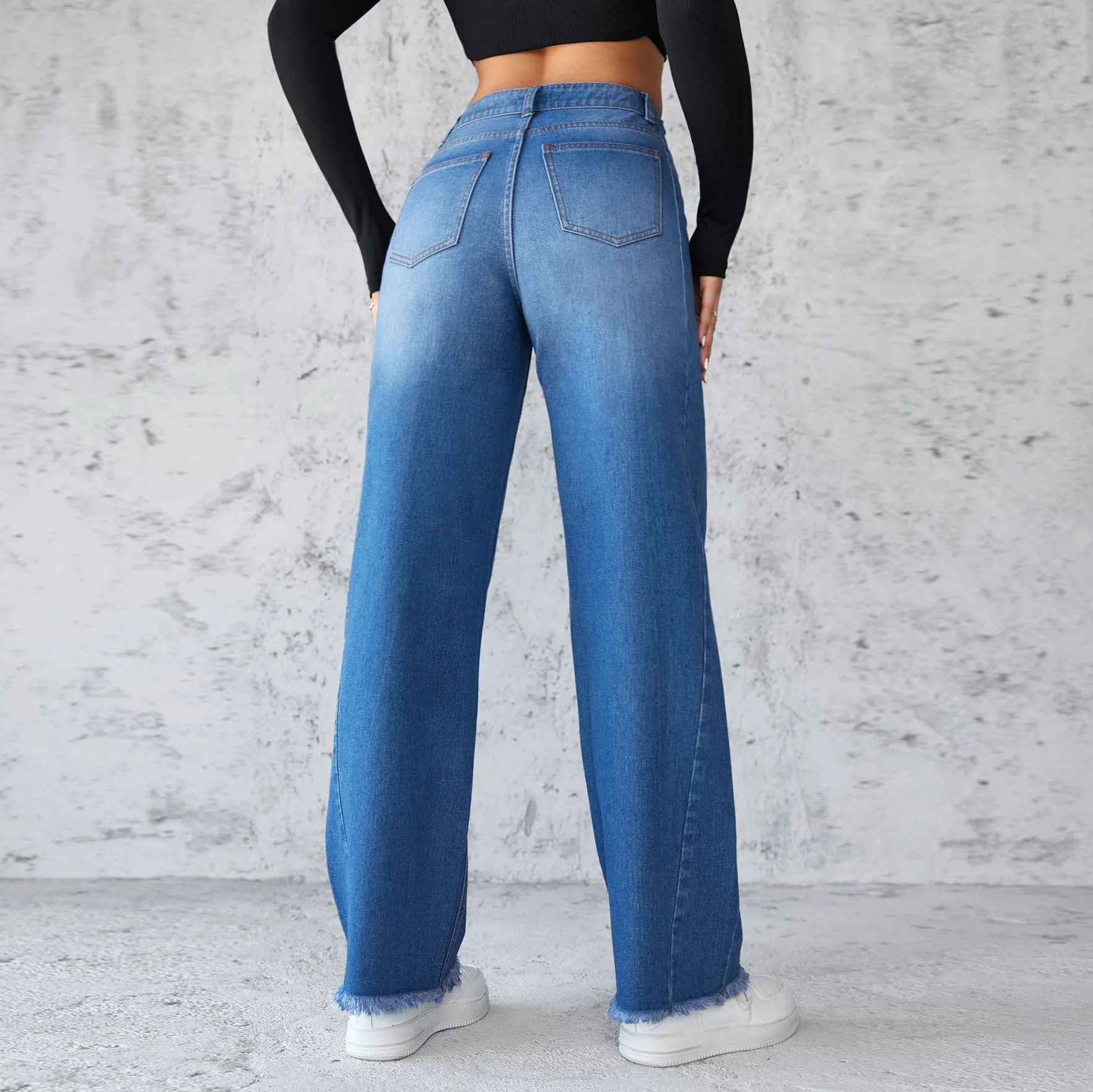 Fashion Straight Wide-leg Jeans Casual High-waist Non-elastic Women's Clothing