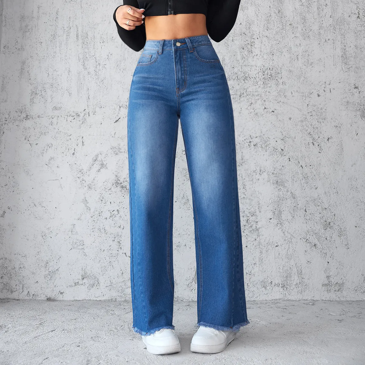 Fashion Straight Wide-leg Jeans Casual High-waist Non-elastic Women's Clothing