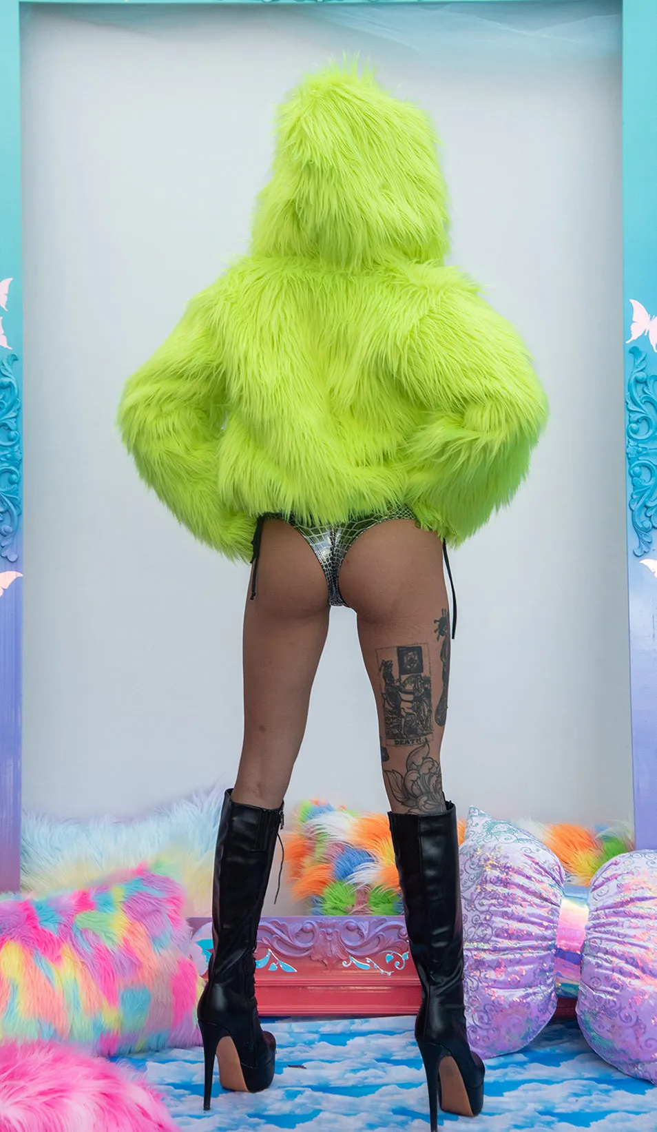 FF490 - Neon Faux Fur Cropped Hoodie