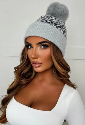 Fierce Cutie Grey Leopard Print Bobble Hat