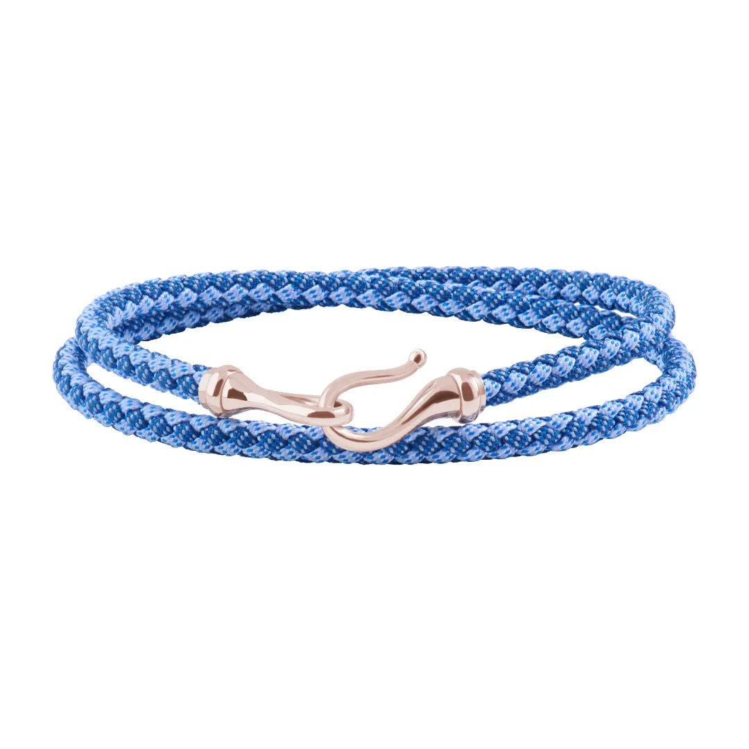 Fish Hook Blue Cotton Wrap Bracelet in Gold