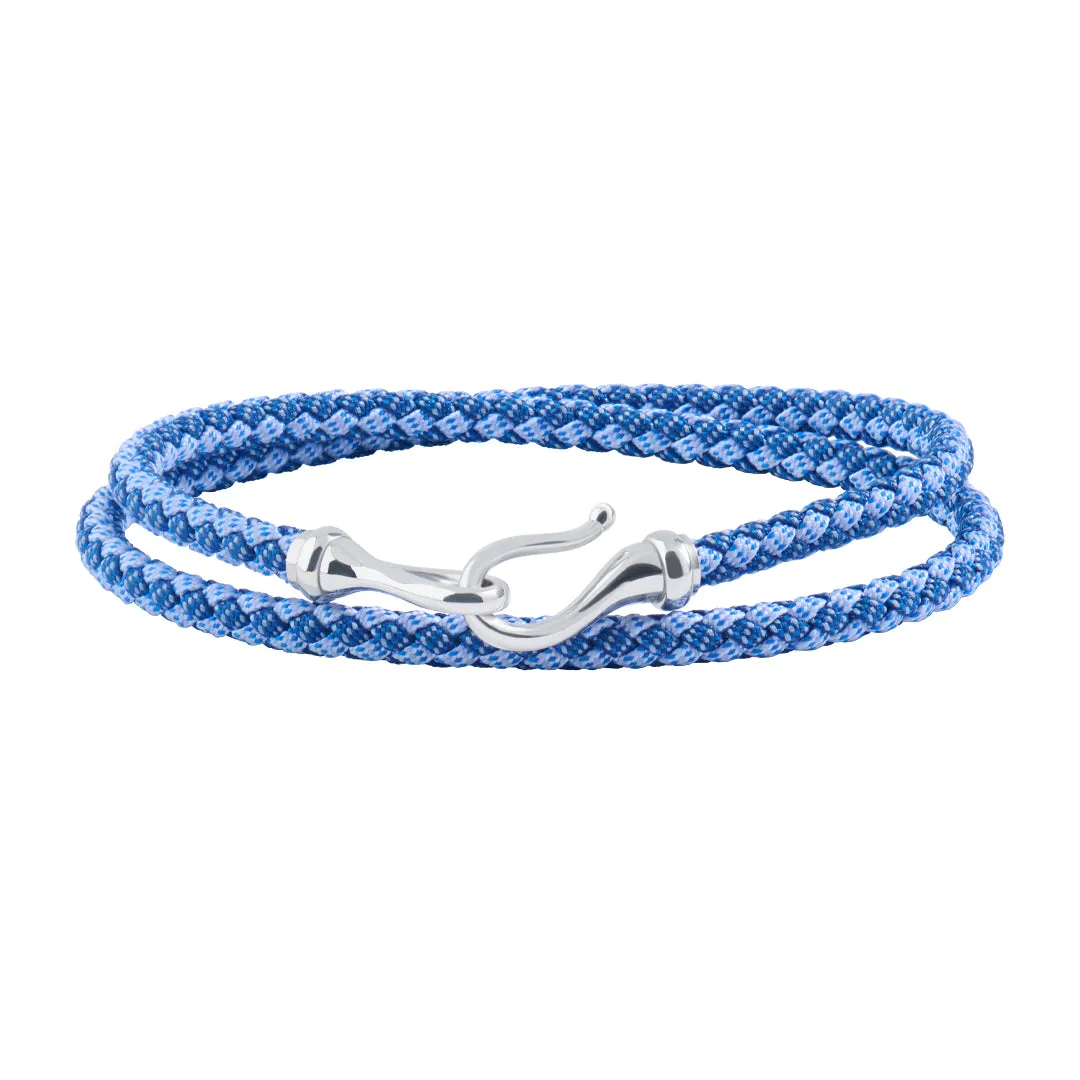 Fish Hook Blue Cotton Wrap Bracelet in Gold