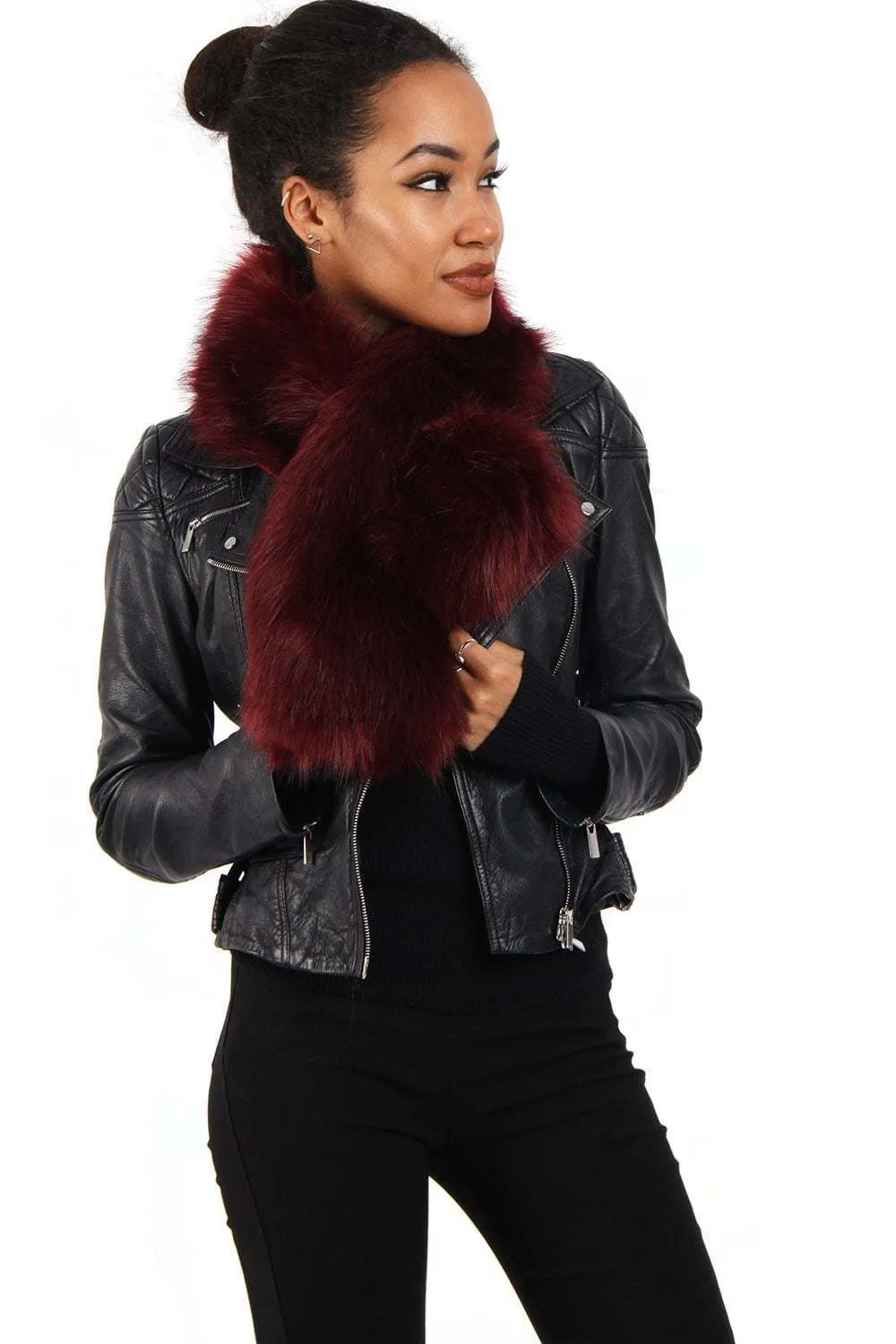 Fluffy Faux Fur Stole Pull Through Scarf