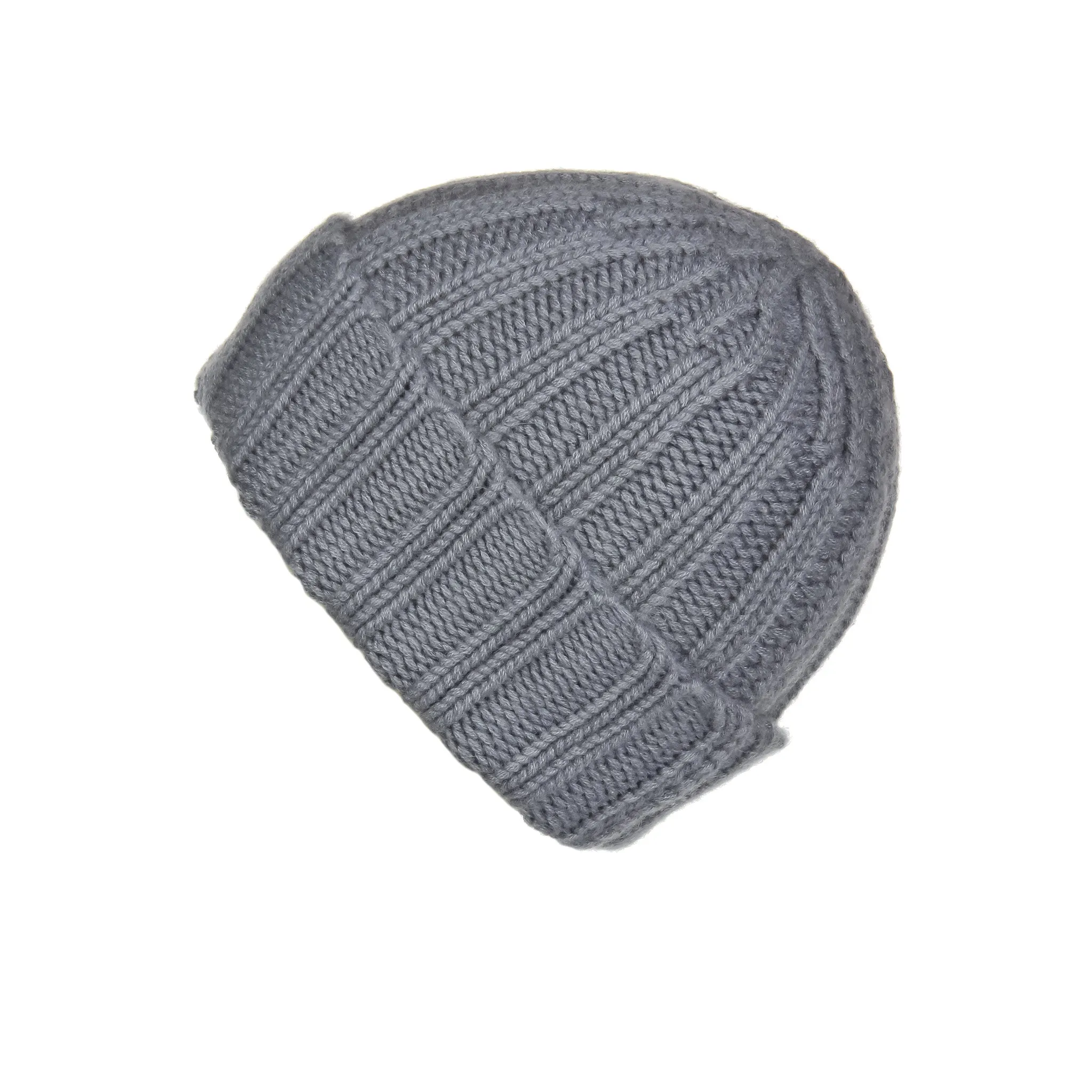 Fold-Over Ribbed Grey Cashmere Hat