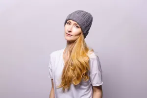 Fold-Over Ribbed Grey Cashmere Hat