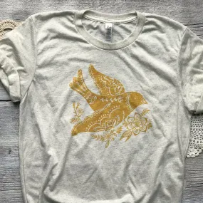 Folk Floral Bird Triblend Tee / T Shirt