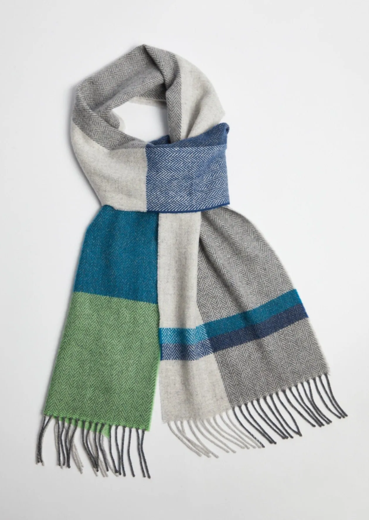 Foxford Lambswool Scarf | Green Block Stripe