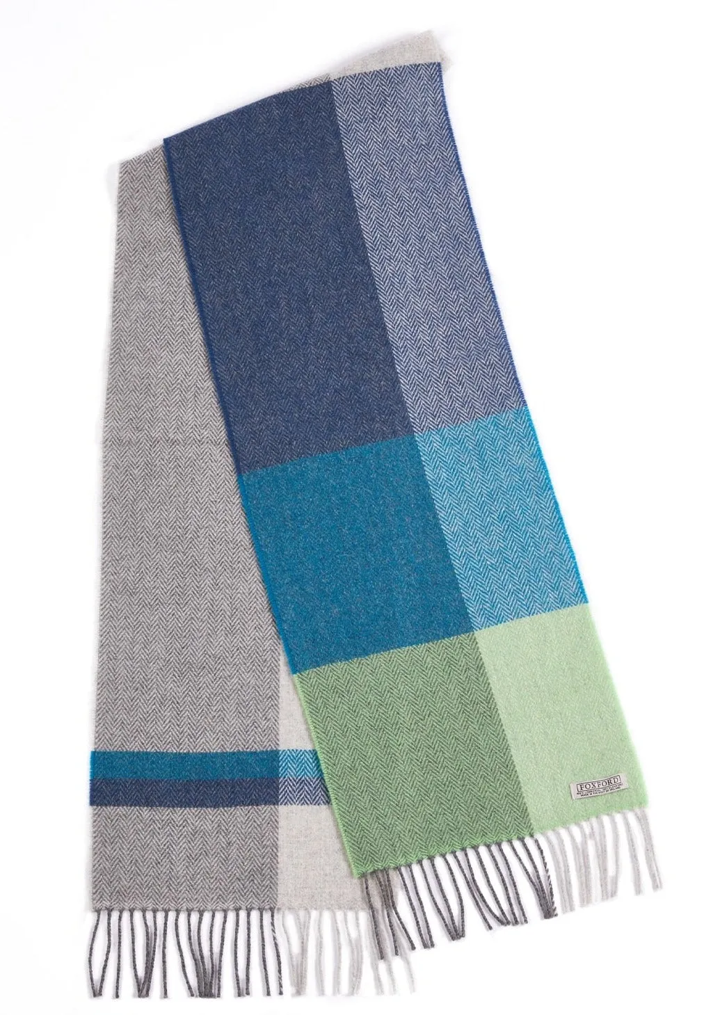 Foxford Lambswool Scarf | Green Block Stripe