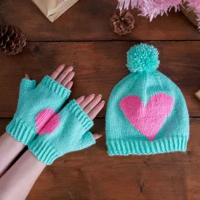 Free Broken Heart Hat and Fingerless Mittens Knit Pattern