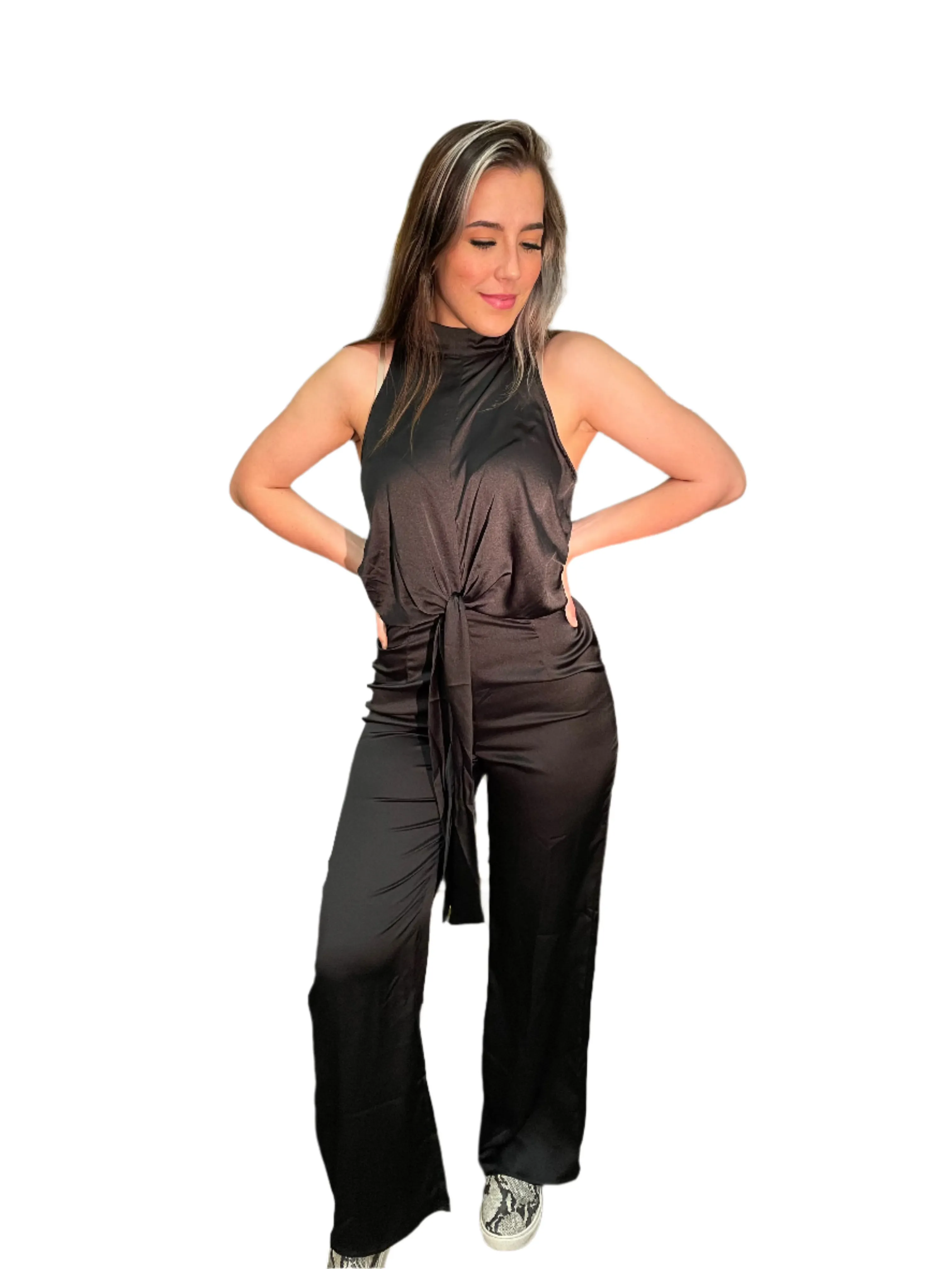 Front Tie Detail Satin Jumpsuit DD1851-L