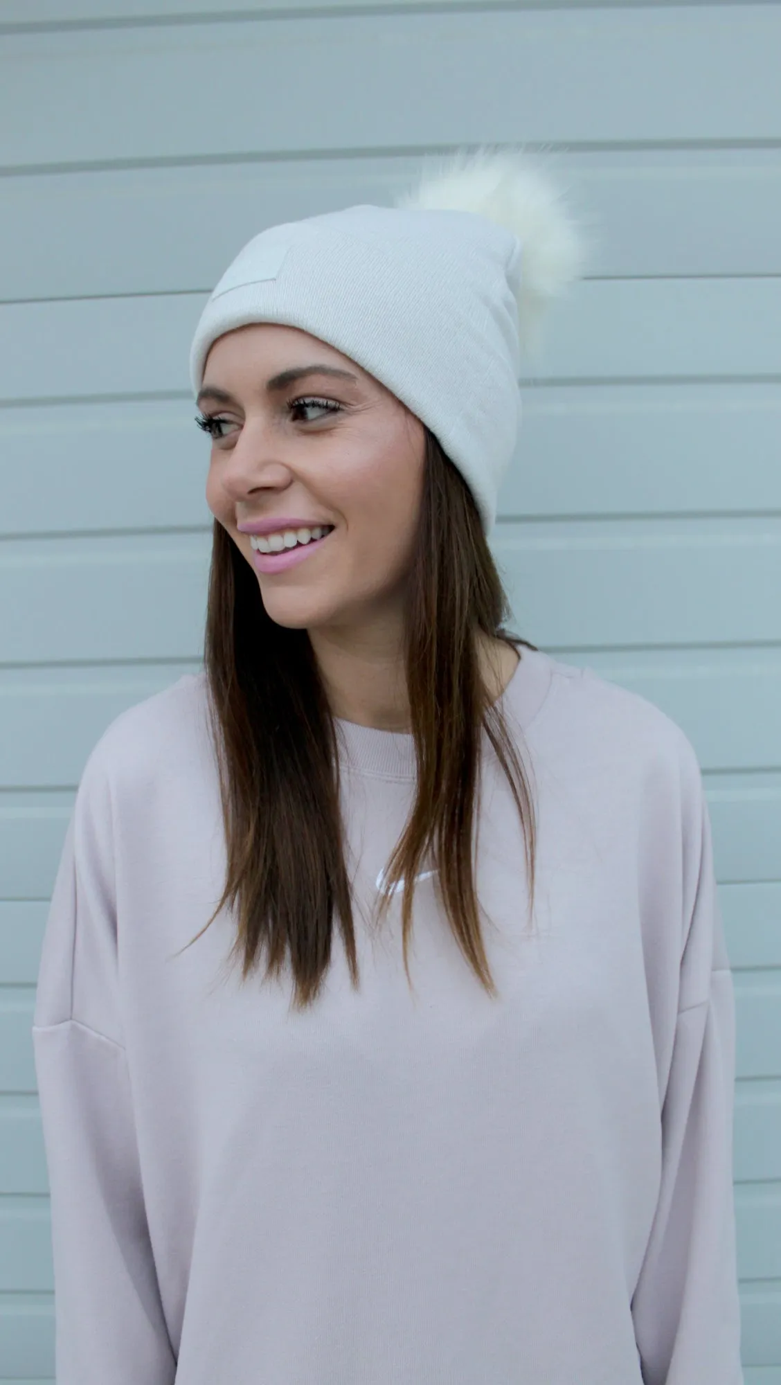 Fur Pom Beanie Hat - Pearl