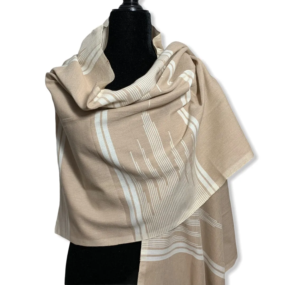 Geometric Handwoven Egyptian Cotton Scarf - Beige