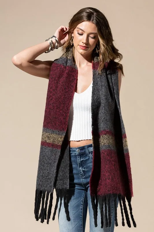 GIANT PLAID OBLONG SCARF WITH FRINGE