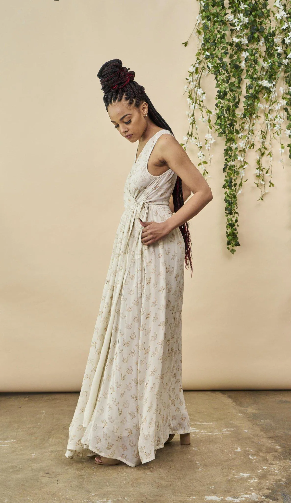 Ginkgo Leaf Maxi Wedding Dress in Cream   Copper