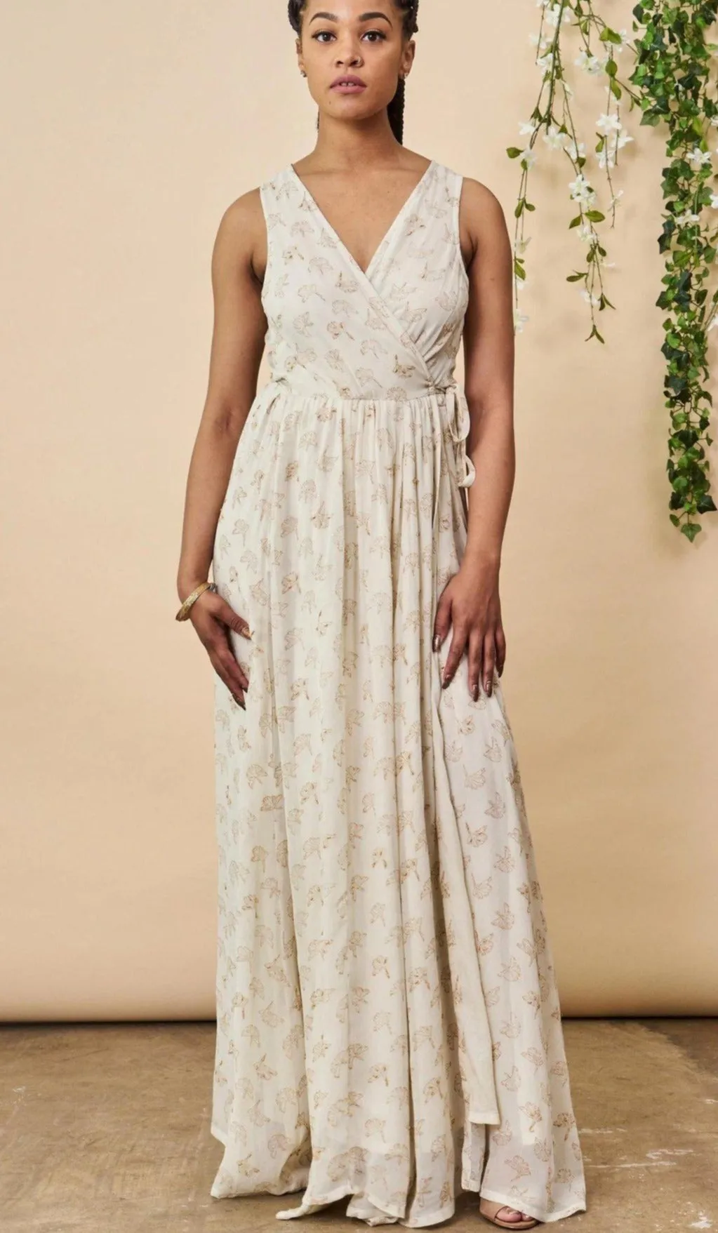 Ginkgo Leaf Maxi Wedding Dress in Cream   Copper